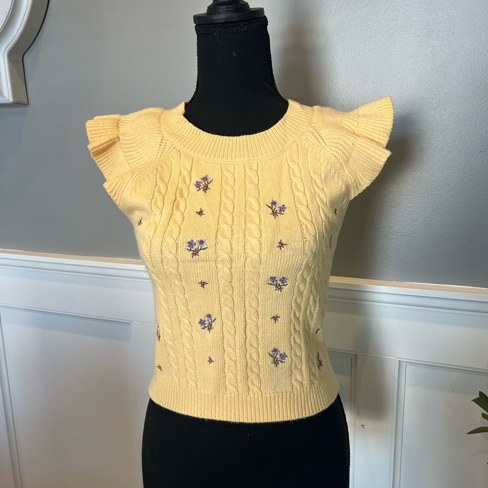 Forever 21 Cream Knit Top with Floral Details